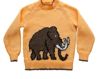 Children's Woolly Mammoth Motif Knitting Pattern, Child's Sweater, Knitting Pattern PDF dinosaur