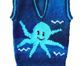 Children's Octopus motif sweater knitting pattern - sizes 24 to 32 inches - PDF download - tanktop slipover