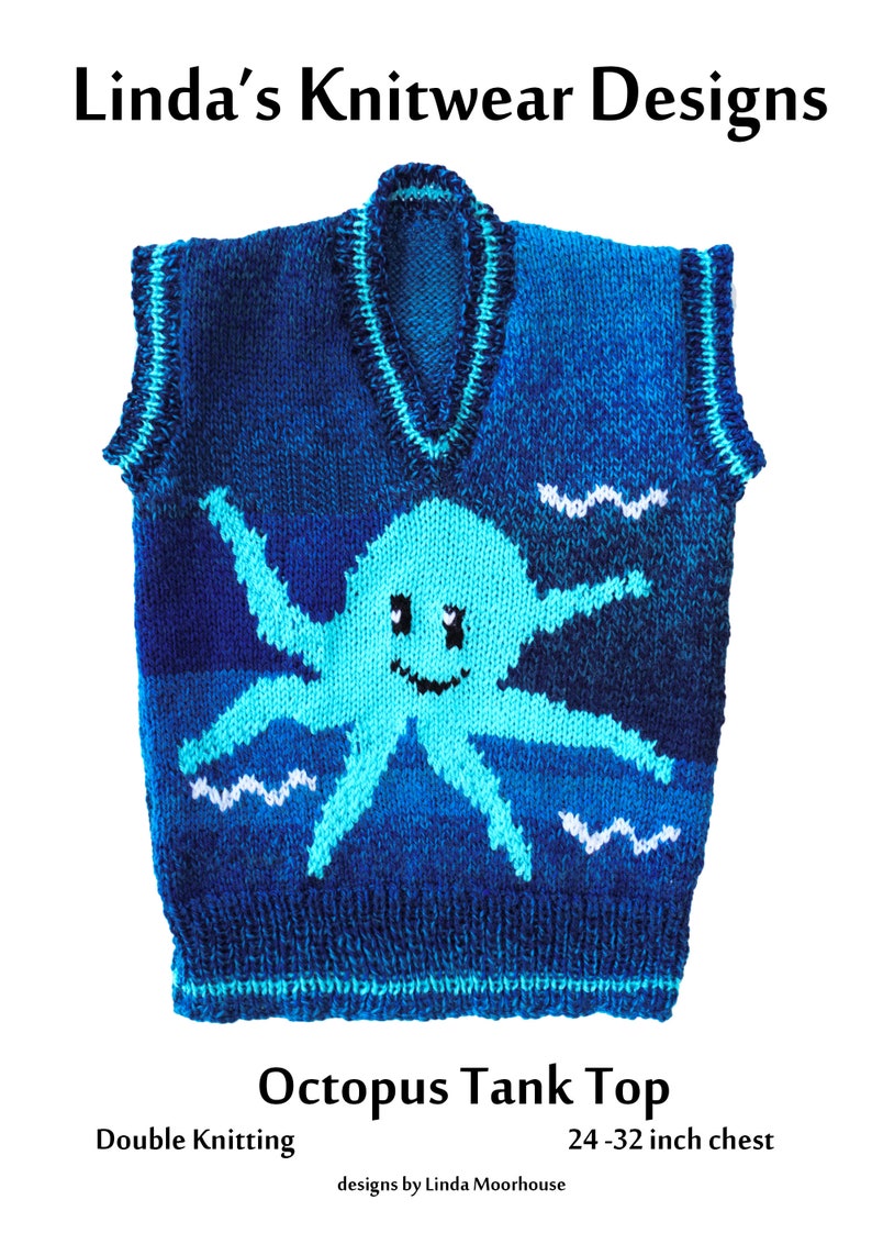 Children's Octopus motif sweater knitting pattern sizes 24 to 32 inches PDF download tanktop slipover image 1