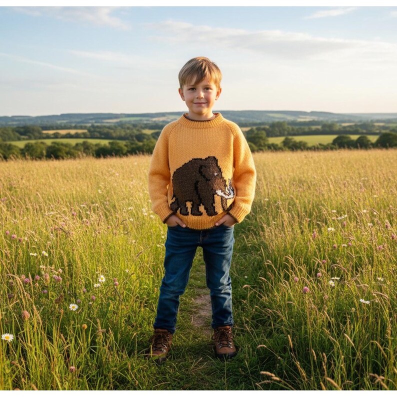 Children's Woolly Mammoth Motif, English Knitting Pattern, Child's Sweater, Knitting Pattern PDF dinosaur image 4