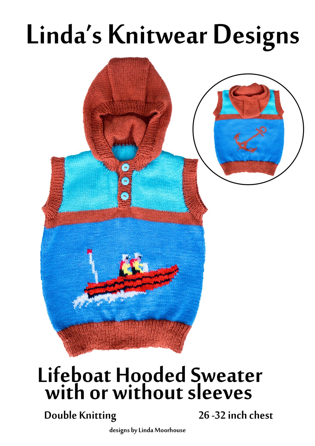 RNLI Lifeboat and Anchor Motifs Child's Hooded Sweater Knitting Pattern