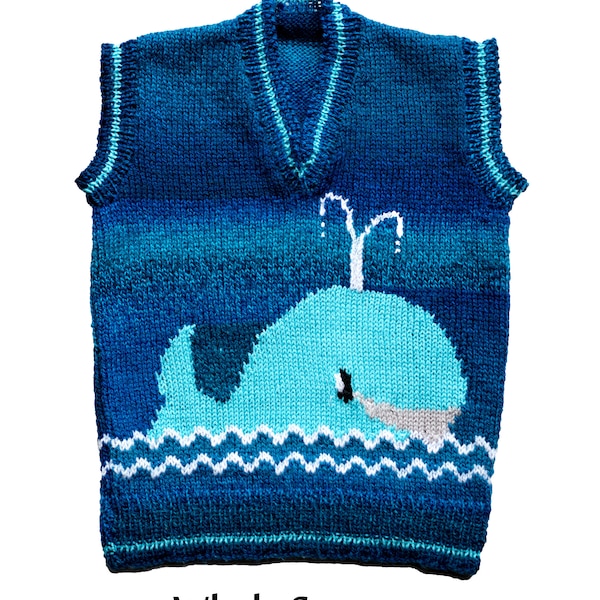 Children's Whale motif sweater knitting pattern - sizes 24 to 32 inches - PDF download