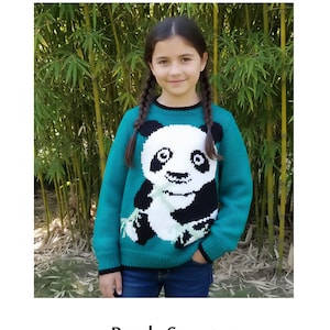 Pull à motif panda, modèle de tricot anglais - tailles de 26 à 38 pouces de poitrine - téléchargement PDF