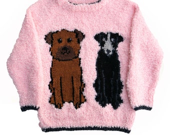 Border / Patterdale Terrier child's sweater knitting pattern - PDF download - sizes 24 to 32 inch chest - round neck, set in sleeves