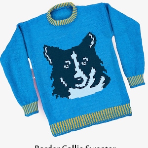 Border Collie dog motif sweater knitting pattern - English PDF download - Children&#39;s sizes 24 to 30 inch chest - more sizes if wanted