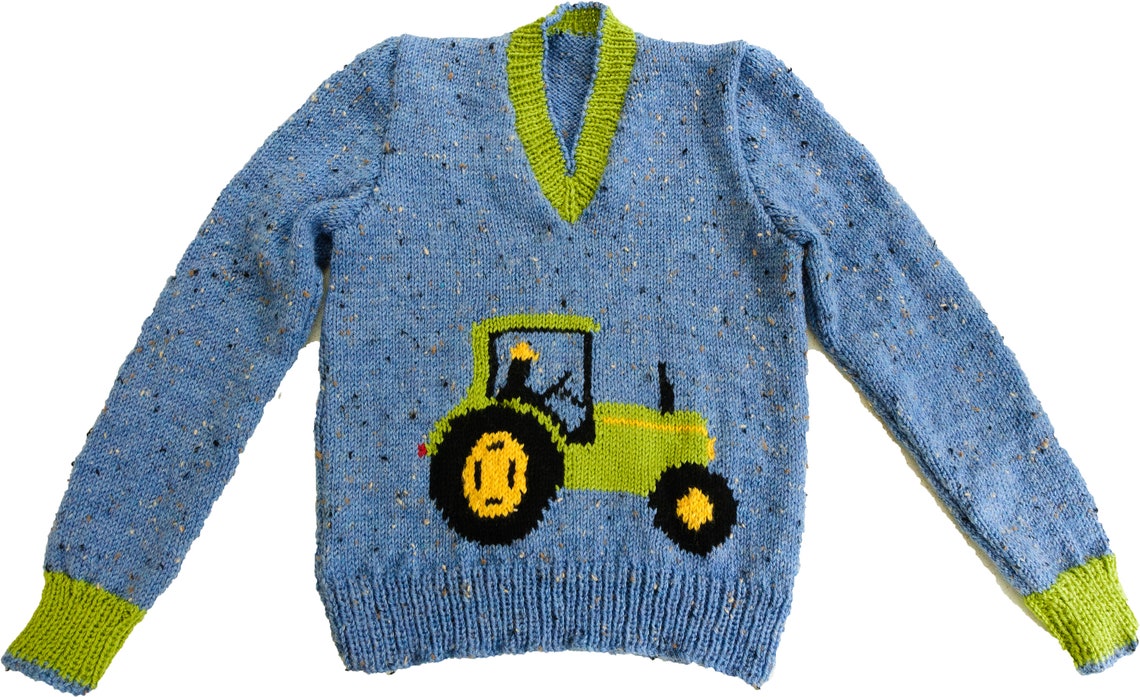 Children's Tractor Motif Sweater Knitting Pattern Sizes Etsy