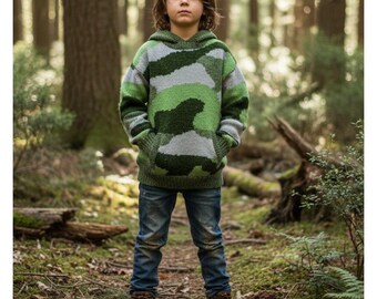 Camouflage Hoodie With Hand-warmer Pockets - English PDF Knitting