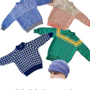 PDF download Rufty Tufty Toddler's sweaters knitting pattern & cap sizes: 18 to 22 inch chest Children's with button opening image 1