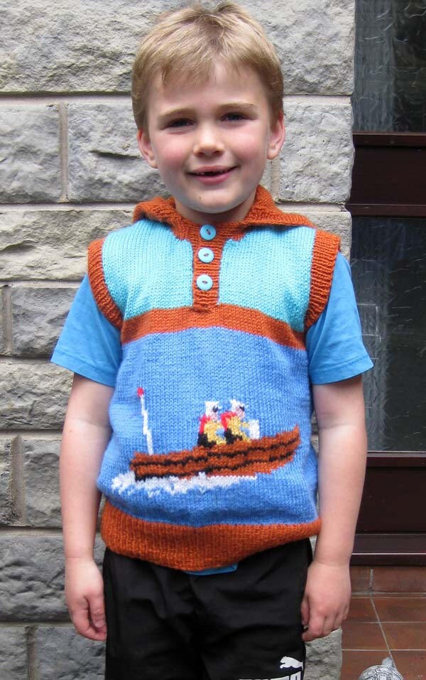 RNLI Lifeboat and Anchor Motifs Child's Hooded Sweater Knitting Pattern