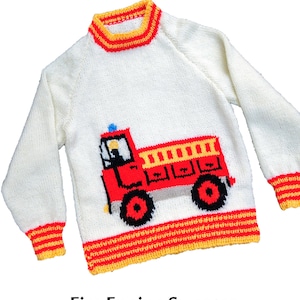 Children&#39;s Fire Engine/Truck Motif  sweater, English knitting pattern, sizes: 24 to 32 inch chest - PDF download