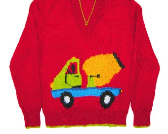 Children's Concrete/Cement mixer truck motif sweater knitting pattern, sizes: 24 to 32 inch chest - PDF