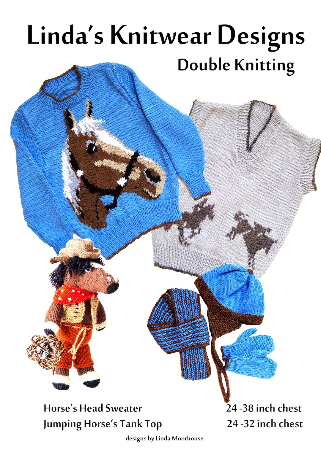 子供用馬の頭と跳躍する馬のモチーフのセーター - タンクトップ、帽子