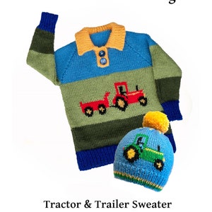 Tractor & trailer sweater knitting pattern - English PDF download - children&#39;s - sizes 20 to 24 inch chest
