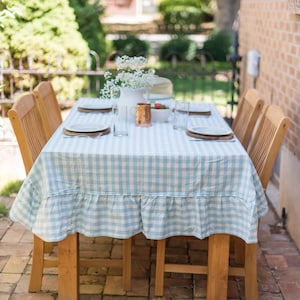 Blue Ruffled Gingham Tablecloth