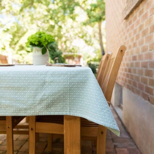 Blue Linen Tablecloth Dot Tablecloth Rectangular Tablecloth Heavy Weave Table Linens Dining Table Decor Cotton Tablecloth image 1