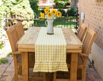 Yellow Ruffled Gingham Table Runner