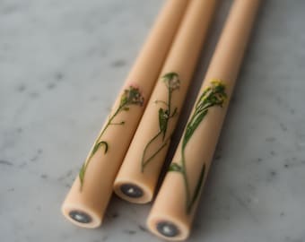 Floral Inlaid Tapered Candles - Set of 3