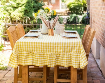 Yellow Ruffled Gingham Tablecloth