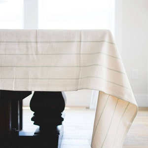 Green Striped Linen Tablecloth Simple Stripe Tablecloth Rectangular Tablecloth Bridal Shower Tablecloth Cotton Tablecloth European image 10