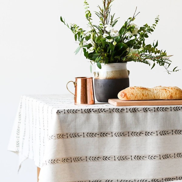 Rectangle Walnut Leaf Tablecloth - Natural Linen Tablecloth - Rectangle Tablecloth - French Tablecloth - Wedding Tablecloth - Home Decor