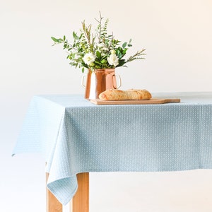 Blue Linen Tablecloth Dot Tablecloth Rectangular Tablecloth Heavy Weave Table Linens Dining Table Decor Cotton Tablecloth image 3