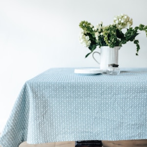 Blue Linen Tablecloth Dot Tablecloth Rectangular Tablecloth Heavy Weave Table Linens Dining Table Decor Cotton Tablecloth image 9