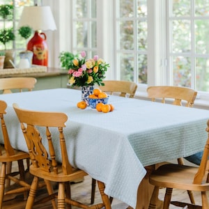 Blue Linen Tablecloth - Dot Tablecloth - Rectangular Tablecloth - Heavy Weave - Table Linens - Dining Table Decor - Cotton Tablecloth