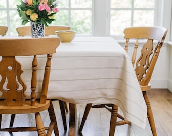 Green Striped Linen Tablecloth - Simple Stripe Tablecloth - Rectangular Tablecloth - Bridal Shower Tablecloth - Cotton Tablecloth - European