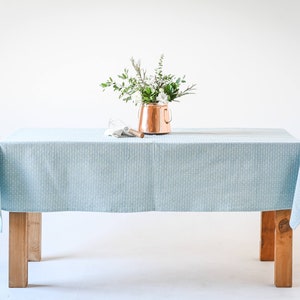 Blue Linen Tablecloth Dot Tablecloth Rectangular Tablecloth Heavy Weave Table Linens Dining Table Decor Cotton Tablecloth image 5