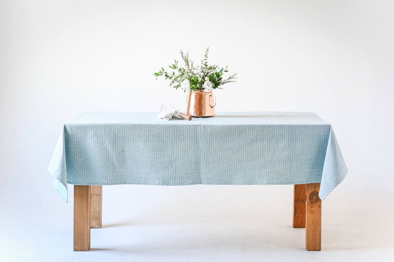 Blue Linen Tablecloth Dot Tablecloth Rectangular Tablecloth Heavy Weave Table Linens Dining Table Decor Cotton Tablecloth image 5