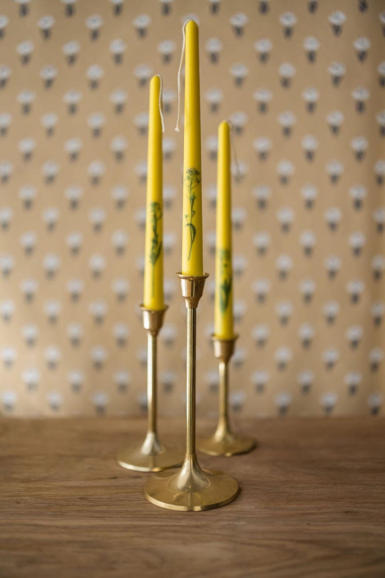 Yellow Floral Inlaid Tapered Candles