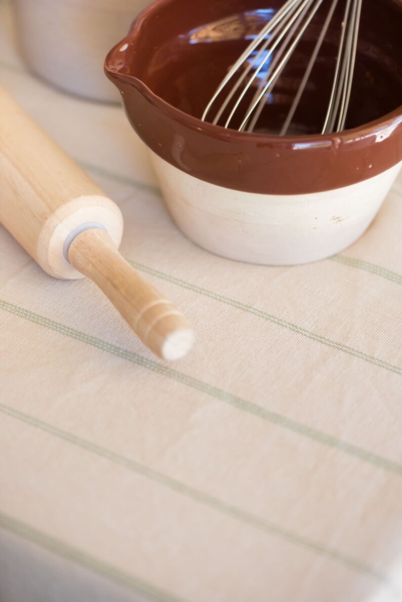 Green Striped Linen Tablecloth Simple Stripe Tablecloth Rectangular Tablecloth Bridal Shower Tablecloth Cotton Tablecloth European image 2