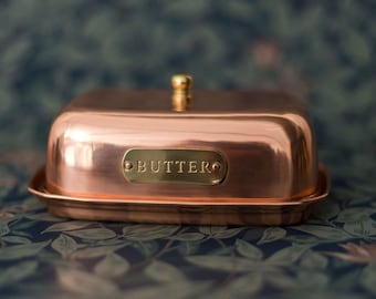 Copper Butter Dish with Brass Handle – Large Double Stick Butter Keeper
