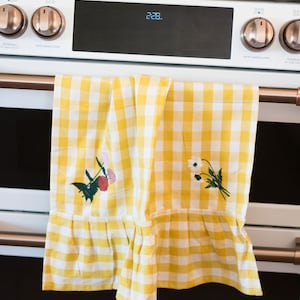 Yellow Gingham Ruffled Dish Towel