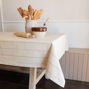 Green Striped Linen Tablecloth - Simple Stripe Tablecloth - Rectangular Tablecloth - Bridal Shower Tablecloth - Cotton Tablecloth - European