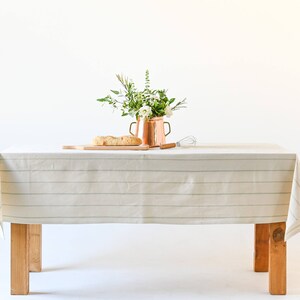 Green Stripe Rectangle Tablecloth Natural Linen Tablecloth Rectangle Tablecloth French Tablecloth Machine Washable Home Decor image 4