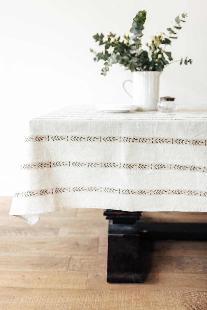 Rectangle Walnut Leaf Tablecloth Natural Linen Tablecloth Rectangle Tablecloth French Tablecloth Wedding Tablecloth Home Decor image 8