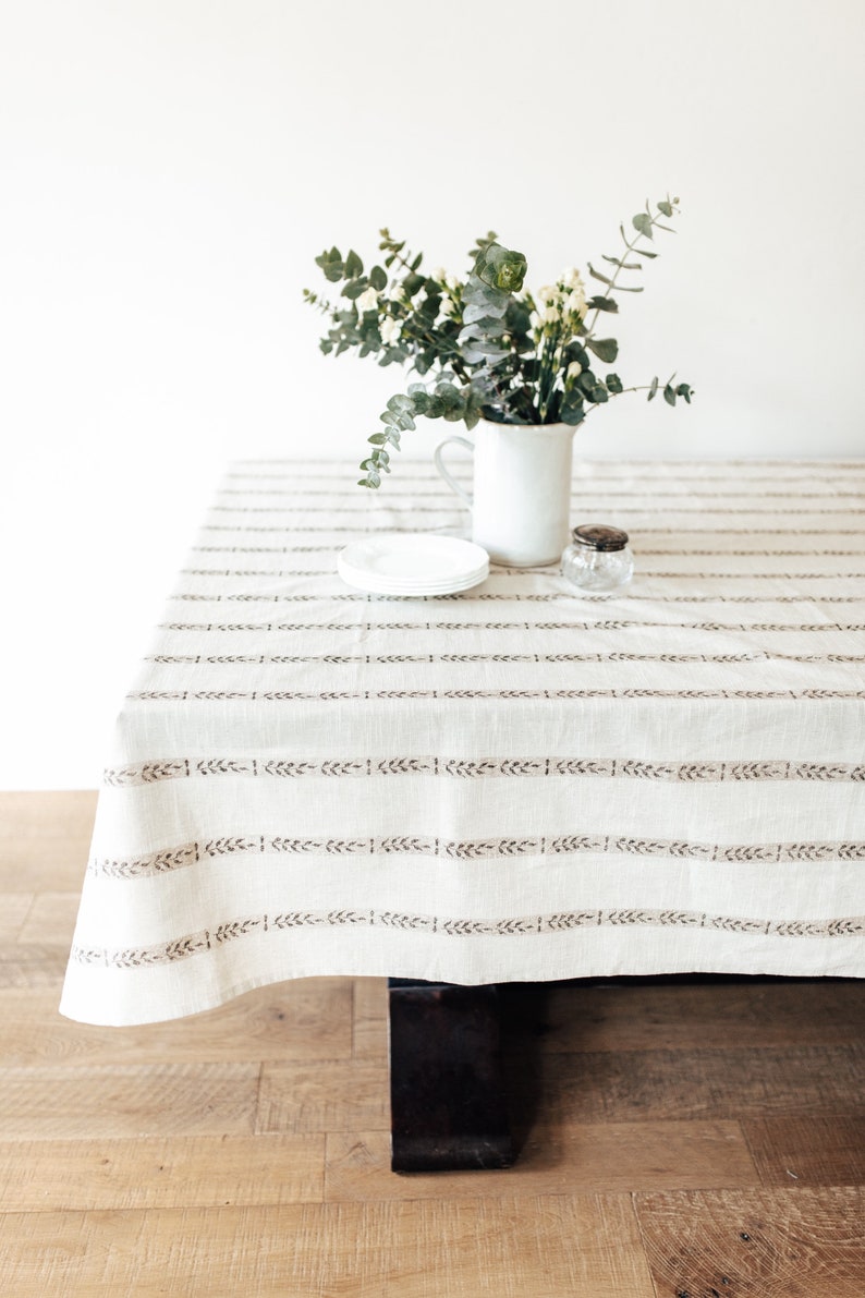 Rectangle Walnut Leaf Tablecloth Natural Linen Tablecloth Rectangle Tablecloth French Tablecloth Wedding Tablecloth Home Decor image 9