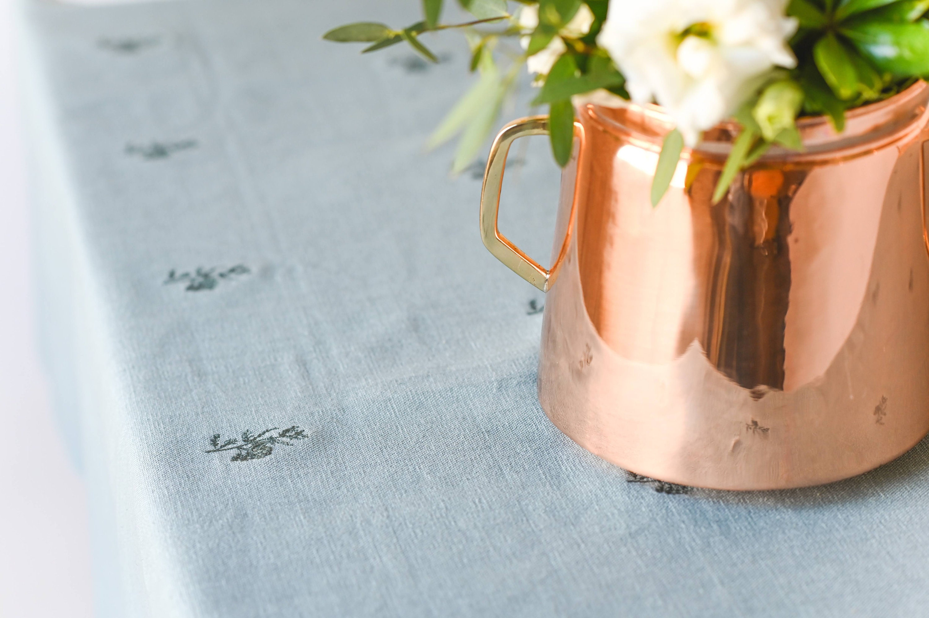 Blue/Green Embroidered Tablecloth - Cotton Tablecloth - Rectangular Tablecloth - Embroidery - Machine Washable - Floral Tablecloth