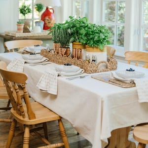 Natural Linen Cotton Blend Tablecloth - Neutral Rectangular Table Cover