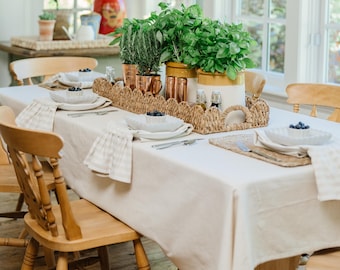 Natural Linen Cotton Blend Tablecloth - Neutral Rectangular Table Cover
