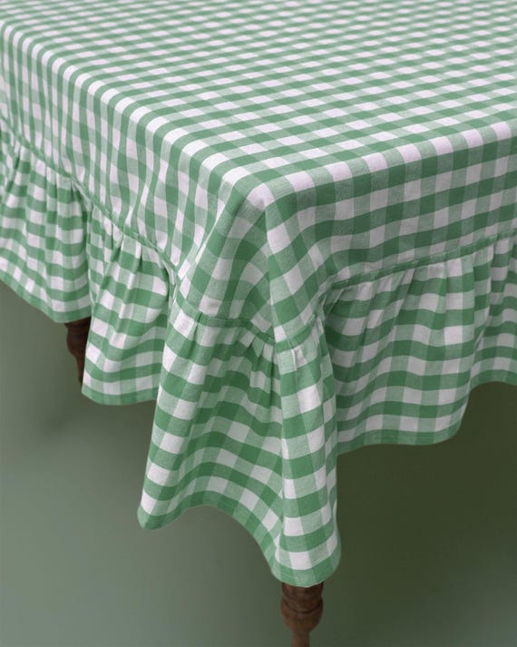 Moss Ruffled Gingham Tablecloth