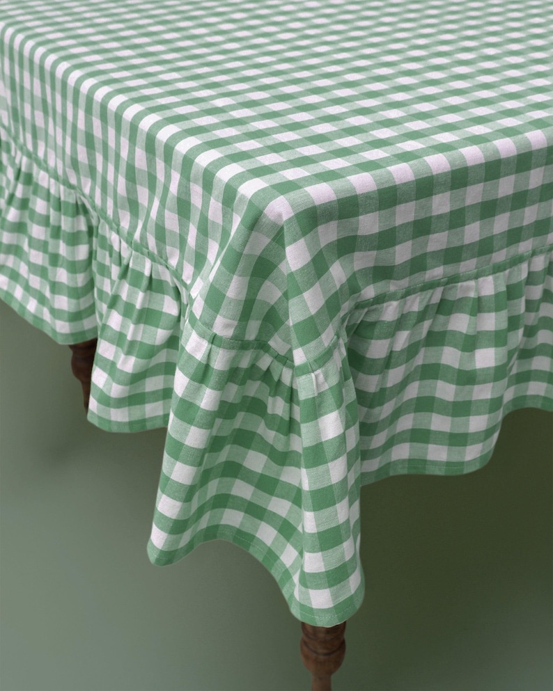 Moss Ruffled Gingham Tablecloth Bild 1