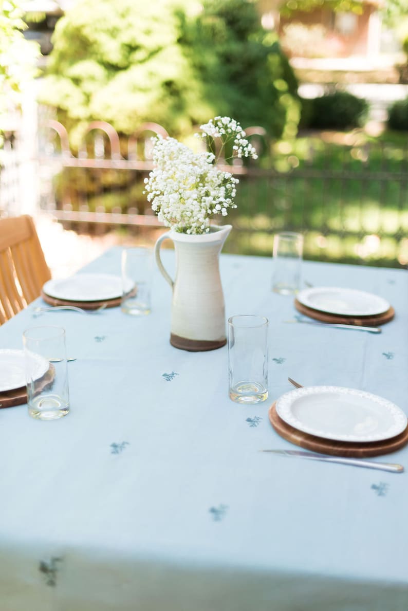 Blue/Green Embroidered Tablecloth Floral Embroidered Pattern Wedding Tablecloth Bridal Shower Tablecloth Shower Tablecloth Rectangle image 2