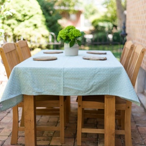 Blue Linen Tablecloth Dot Tablecloth Rectangular Tablecloth Heavy Weave Table Linens Dining Table Decor Cotton Tablecloth image 2