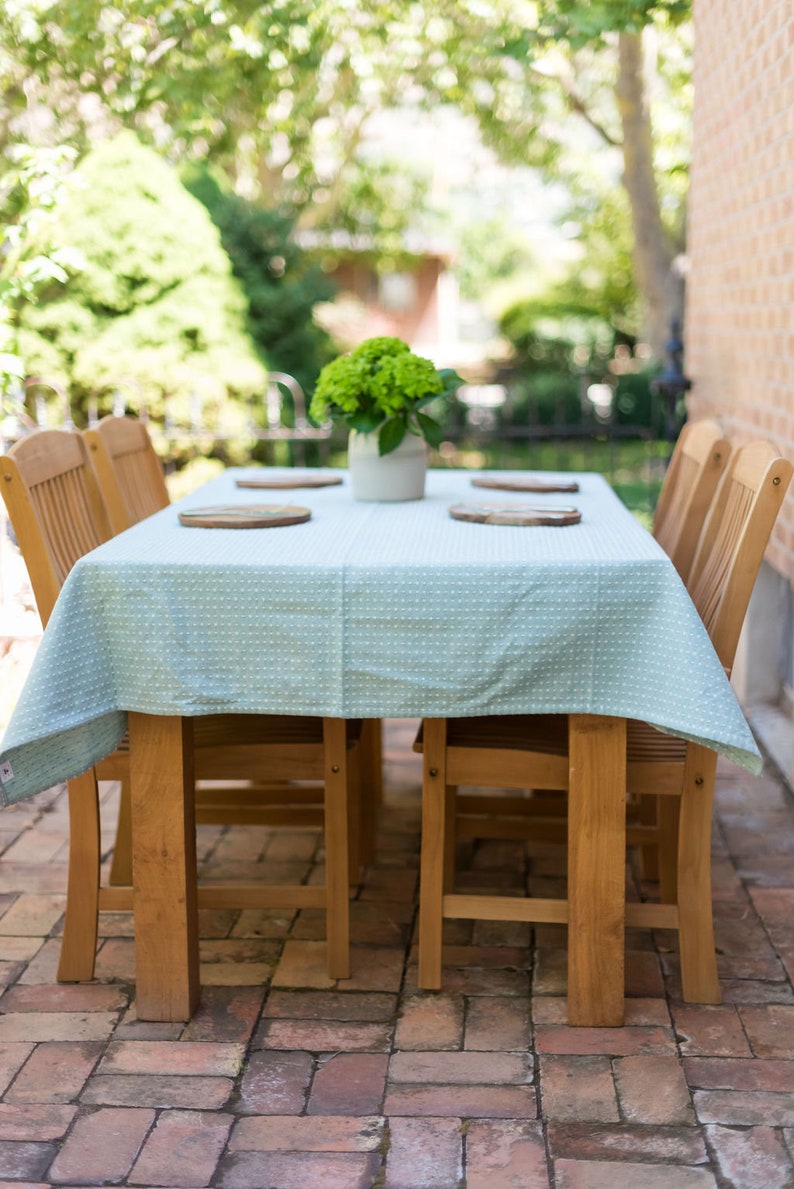 Blue Linen Tablecloth Dot Tablecloth Rectangular Tablecloth Heavy Weave Table Linens Dining Table Decor Cotton Tablecloth image 2