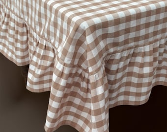 Hazelnut Ruffled Gingham Tablecloth