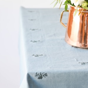 Blue/Green Embroidered Tablecloth Cotton Tablecloth Rectangular Tablecloth Embroidery Machine Washable Floral Tablecloth image 3