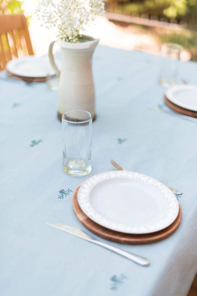 Blue/Green Embroidered Tablecloth Floral Embroidered Pattern Wedding Tablecloth Bridal Shower Tablecloth Shower Tablecloth Rectangle image 4