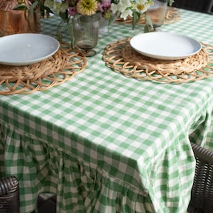 Moss Ruffled Gingham Tablecloth Bild 3